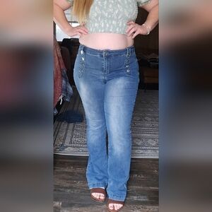 Zoë + Phoebe Women's High Waisted Blue Flared Jeans